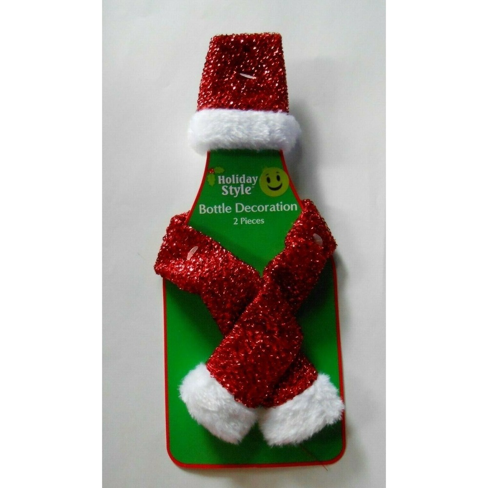 NEW Cute Mini‎ Sparkly Christmas Santa Hat and Scarf for Wine Bottle Gift Wrap!